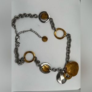 Premier Design marked Silver Chain with Distressed Discs and Circles. Bracelet